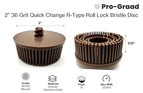 Image of 10 Pack 2 inch 36 Grit Brown R-Type Bristle Disc | Ceramic-Aluminum Oxide Abrasive Bristle Disc with Quick Change Roll Lock | Pack of 10 | Brown