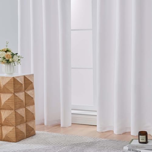 Image of Aiyufeng Pure White Curtains 36 Inches Long 2 Panels, Room Darkening Half Window Rod Pocket Privacy Short Curtains, Thermal Insulated Curtain Tiers for Kitchen Bathroom Shades, W40 x L36 Inch