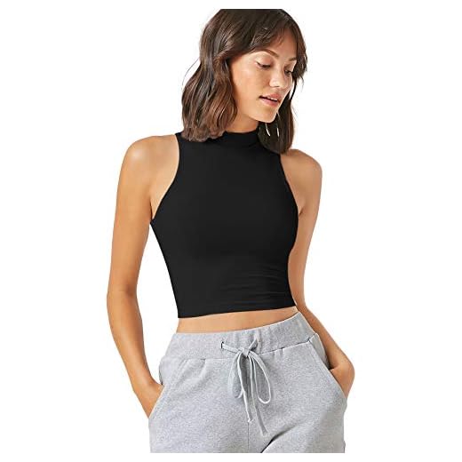 Verdusa Women's Casual High Neck Sleeveless Solid Crop Halter Tank Top Black XL
