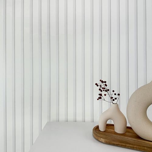 WALLCOVER Tapet, vit, fibertapet, ränder grå – silverpaneler, skandinavisk stil, väggpaneler, moderna lamell, tillverkad i Tyskland
