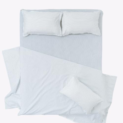 Image of Haus & Kinder Double Bed Bedsheet 90 x 100 | 186 TC Pure Cotton Bed Sheet Double Bed with 2 Pillow Covers | Queen Size Bed Sheet | Ruri Stripe Lapis Blue