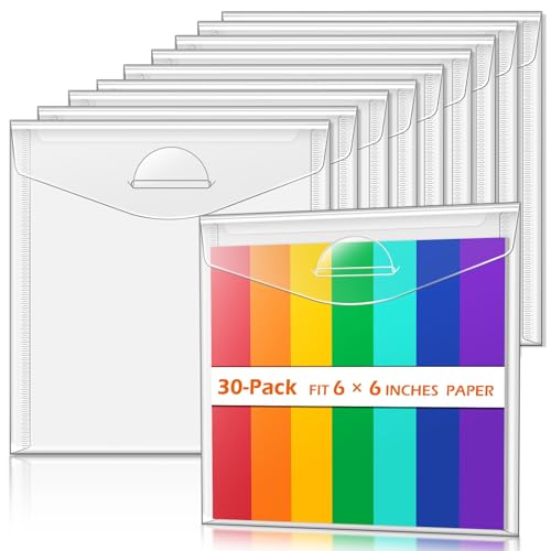 tutata 6x6 Inch Scrapbook Storage, Scrap Storage with Lid, Plastic Sleeves for Holding Scrapbook Paper, Origami Paper, Cookie Stencil, Cardstock, 30 PCS