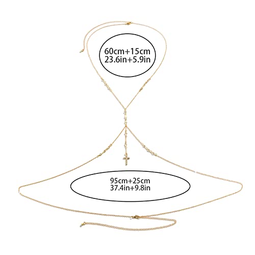 Summer Beach Crystal Cross Pendant Bra Body Chest Chain Rhinestone Long Tassel Waist Body Chain Necklace Sexy Crystal Belly Chain Jewelry For Women (Silver) #TOP6