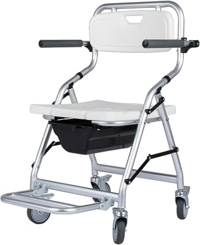 HUNTFF Chaise de Toilette pour Personnes handicapées, Chaise de Douche Mobile, Chaise de Bain pour Personnes âgées, Tabouret de Toilette, Frein à 4 Roues, Fauteuil Roulant réglable en Hauteur, cha
