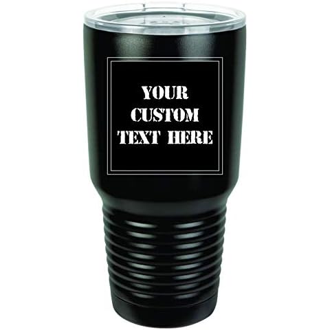 Aries Laser Designs Your Custom Text Engraved on 30 oz. Black Stainless Steel Vacuum Insulated Tumbler Cover