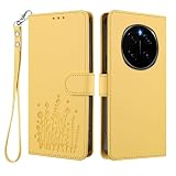 GOGME Funda para Huawei Honor Magic 7 / Magic7, Carcasa de Cuero Floral con Soporte Plegable, TPU Bumper Antigolpes y Diseño Billetera - Amarillo
