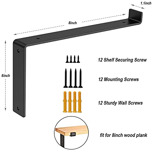 4 Pack Shelf Brackets 8 Inch， Heavy Duty L Shape Scaffold Board Shelf Bracket，Floating Shelf Bracket For Home，Garage, Warehouse, Farm -Frosted Black (8 Inch) #TOP2