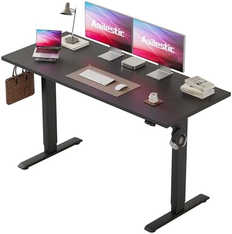 Agilestic Höhenverstellbarer Schreibtisch 150 x 60 cm | Schreibtisch höhenverstellbar elektrisch, 2 Speicherplätze, Stehschreibtisch, Computertisch für Homeoffice, Schwarz