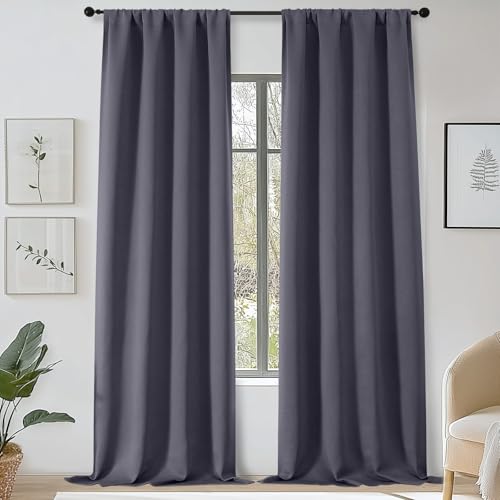 OWENIE Sally Grey Blackout Curtains 96 Inches Long 2 Panels Set for Bedroom Living Room, Solid Room Darkening Thermal Insulated Energy Saving Window Treatments Drapes, W40 x L96 Inch, Grey