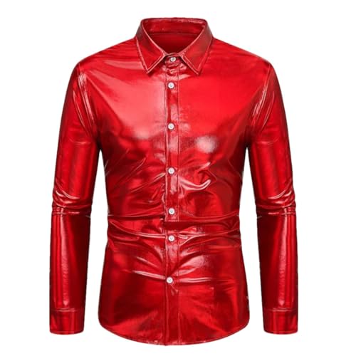 Men's Sequin Dress Shirt Lightweight Button Down Top for Performance or Party Stage Dressing