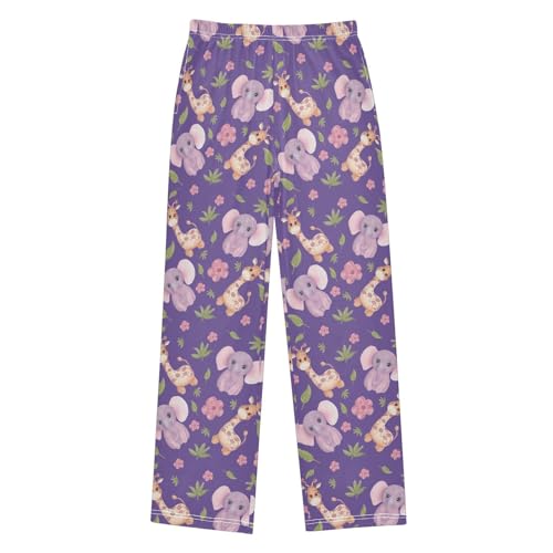 ZZXXB Elephant Giraffe Flowers Boys Long Pants Soft Trousers Elastic Waist Kids Lounge Bottoms with Pockets S-XL