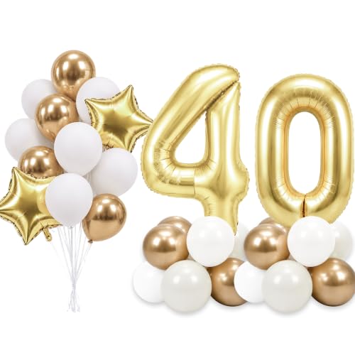 Image of PartyWoo Gold Number 40 Balloon 40 Inch 33pcs Metallic Gold Foil Star White