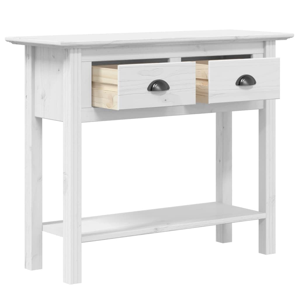 Consola clásica de madera de pino maciza con 2 cajones y estante, mesa de pasillo rústica de estilo francés con asas de metal para sala de estar y pasillo