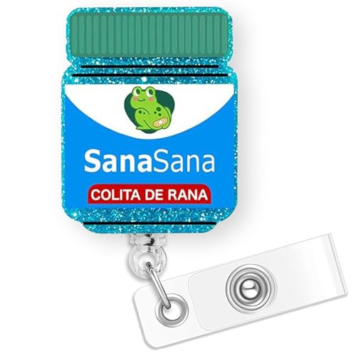 Sana Sana Colita De Rana Badge Holder Retractable, Funny Sana Sana Badge Reel for Nurse Nursing RN MA LPN CNA Doctor & Medical Worker, Glitter Badge Holder with Alligator Clip & 24” Durable Nylon Cord