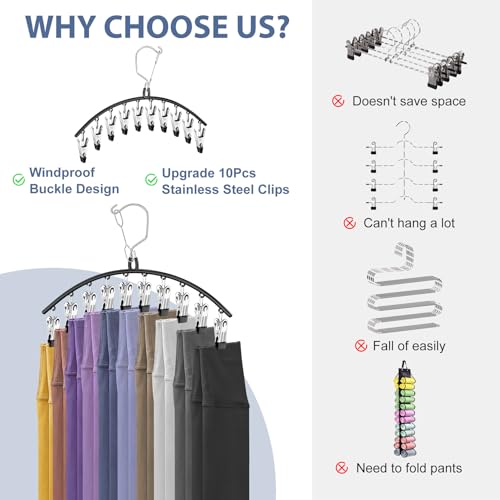 3 Pack Skirt Pants Hangers with Clips, Legging Organizer for Closet Hanging with 10 Cilps Holds 30 Leggings/Shorts/Jeans/Skirts Pants Hangers Space Saving Closet Organizers and Storage, Black - Image 6