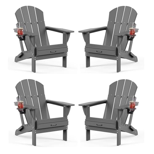 MUCHENGHY Folding Adirondack Chairs HDPE Weather Resistant 4 Pack, Patio Firepit Chairs,...
