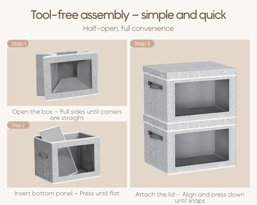 Image of Homsorout Collapsible Storage Bins with Lids - Stackable Storage Containers with Window, 6 Pack Fabric Cube Bins for Closet, Home & Office Organization Baskets, Light Gray, 14.9 inch x 9.8 inch x 9.8 inch