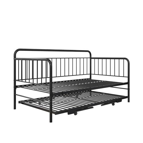 DHP Oddny Metal Daybed with Pop Up Trundle Bed, Black, Twin