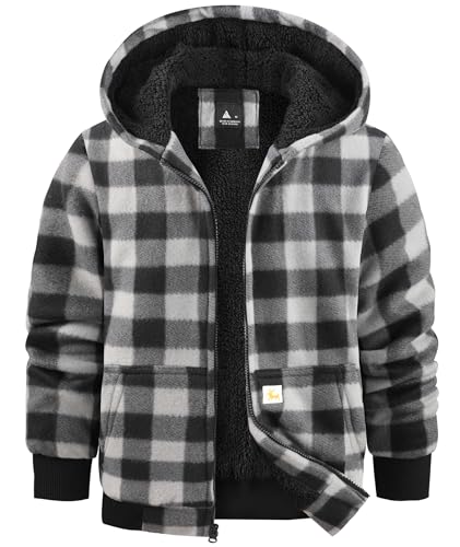 Image of Boys Fleece Jacket with Hood Unisex Child Sherpa Lined Zip Up Warm Coat Hooded Sweatshirt Outerwear