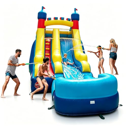 JOYMOR Commercial Grade Inflatable Water Slide with Splash Pool for Kids and Adults, 100% PVC Vinyl Inflatable Water Park for Outdoor Fun Backyard Without Air Blower (23 x 9 x 14ft)