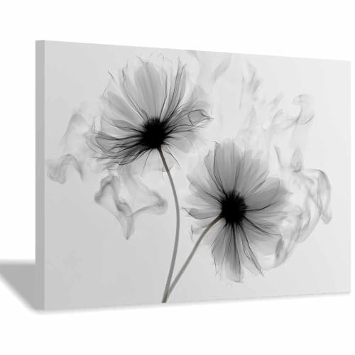 Tableau toile fleurs gris fumé encadrée 60x90cm pour une décoration chic