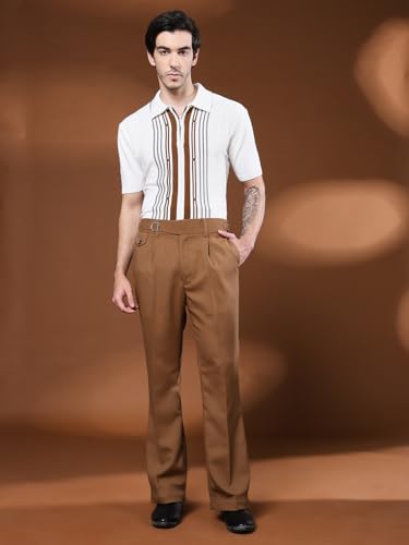 Image of Gurkha Pants for Men | Trouser for Men | Formal Pant | Single Buckle | Bell Bottom Trouser High Waist Pleated Casual Trousers | Flared Bottom Leg Pants for Office Smart Casual Travel Party