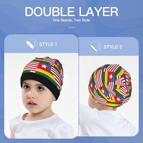 American Flag and Togo Flag Kids Leisure Elastic Knitted Hat Junior Large Size Knit Cap Child Beanie Black3