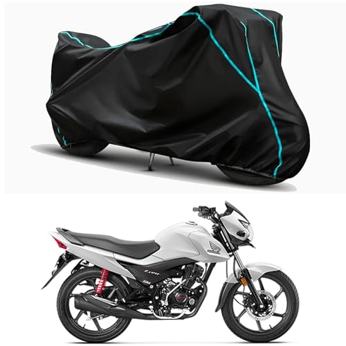 Image of Waterproof Bike Body Cover Compatible for | Honda Livo Disc | Taffeta Fabric, Sky Piping Design, Bottom Elastic Fit | Dustproof, Sun UV & Rain Protection for All Weather.