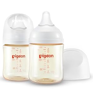 Pigeon PPSU Nursing Baby Bottle Wide Neck, Anti-Colic, Streamlined Body, Natural Feel, Easy to Clean, 5.4 Oz(Pack of 2), Includes 2pcs SS Nipples (0m+)