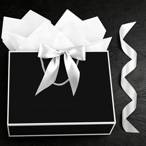 Image of JMANNI Gift Bags with Handles, 13 inch Medium Gift Bag for Presents, 1 Pcs Bags with 2 Tissue Paper and 1 Cards for Baby Shower Wedding Bridal Shower Mother's Day Birthday Party (black-white
