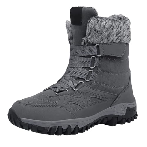 Generisch Botas de nieve de invierno para hombre y mujer, botas de senderismo impermeables con piel sintética, material de poliuretano, suela antideslizante, zapatos casuales al aire libre en negro