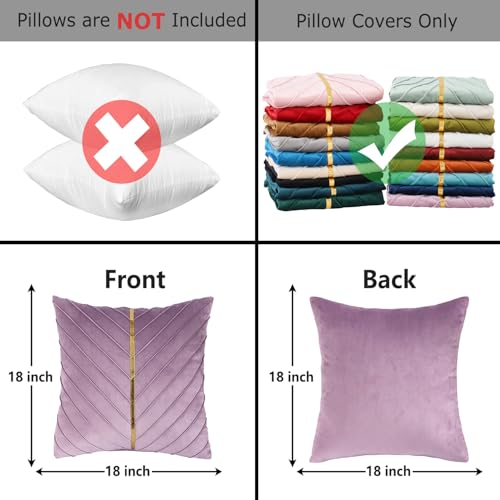 Image of Velvet Throw Pillow Covers 18x18 inch Pack of 2 Gold Decor Purple
