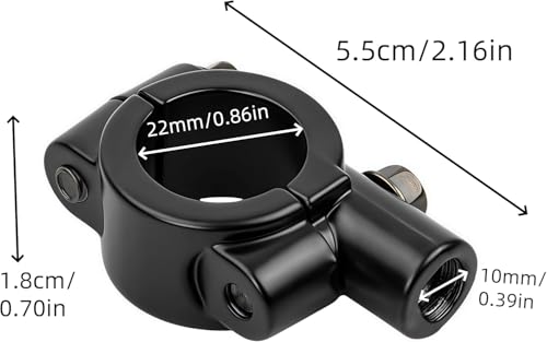 Motorrad-Spiegelhalterung Spiegel-Clip-Adapter,WizeFolk Motorrad Fahrrad Lenker 22mm Spiegel Schelle Halter Spiegelhalter,10 mm,schwarz,1 Paar