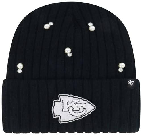 47 Women's Kansas City Chiefs Black Claudette Glam Cuffed Knit Hat - NFL Rhinestone Accent Winter Cuff Cap