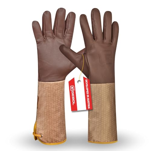 Gebol Laurin | 1 Paar | Größe XL (Gr 10,5) | Rosenhandschuh aus Echtleder mit Dornenschutz-Stulpe | robuster Gartenhandschuh aus weichem Ziegenleder für maximale Bewegungsfreiheit | für Herren | braun