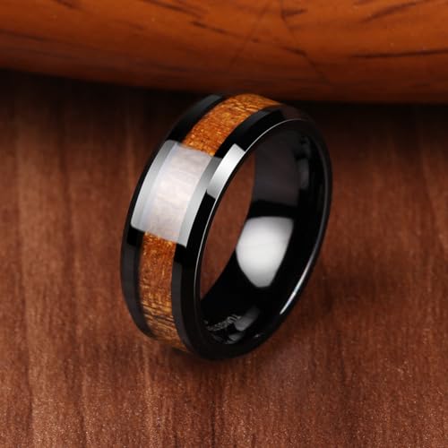 Fyrddyn Anel de tungstênio de 6 mm, 8 mm, para homens e mulheres, preto/prata com incrustação de mad