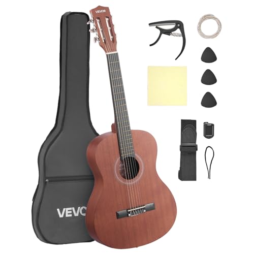 VEVOR 36' Acoustic Guitar for Kids Beginners Youth, 3/4 Junior Size Classical Guitar with Nylon Strings & Full Starter Kit (Gig Bag, Tuner, Strap, Capo, Picks) for Students, Boys & Girls, Brown