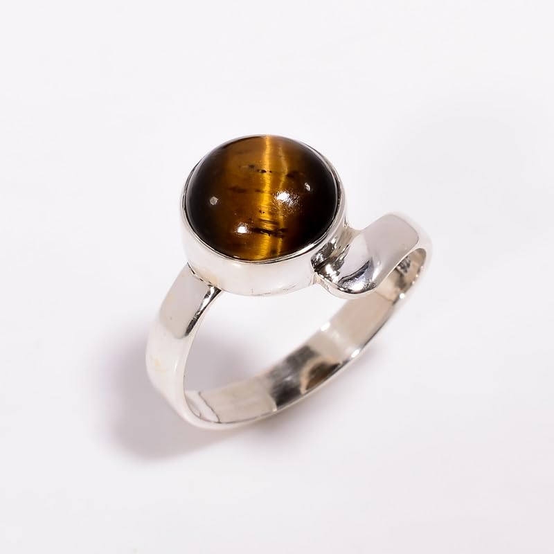 Bague oeil de tigre pierre naturelle bague argent 925 femme homme ronde