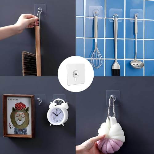 Image of NaturalCozy Photo Frame Hooks for Wall Without Drilling, 20 Pack Self Adhesive Hooks for Wall Heavy Duty Strong Nail Free for Hanging Photo Frame (Hanging Hook, Transparent) Stainless Steel