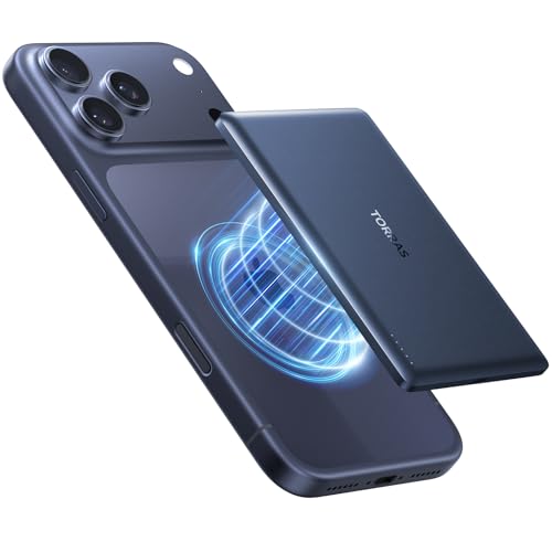 Image of TORRAS MiniMag Power Bank, Ultra Slim 5,000mAh Wireless Portable Charger with USB-C Cable, Fast Charging iPhone Air Magnetic Battery Pack, Compatible for iPhone 17 /16 /15 /14 /13 /12, Deep Blue