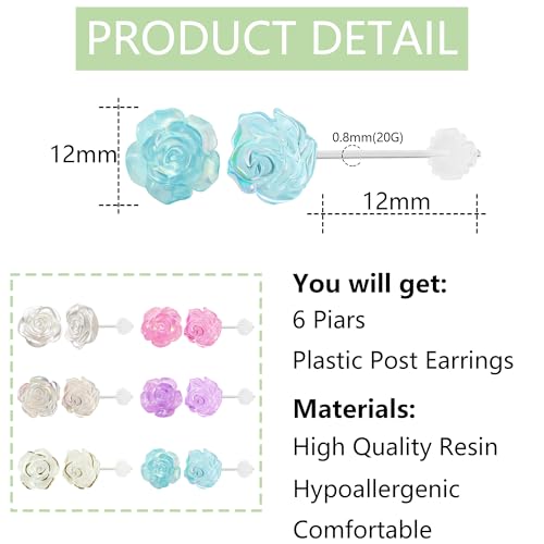 Image of Plastic Earrings for Sensitive Ears Flower Studs for Women
