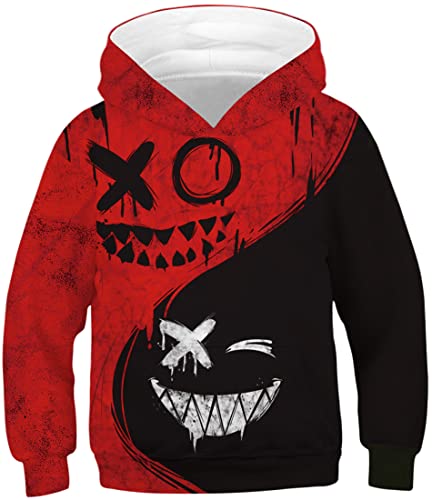 Pull Enfant Garçon Vetement Impression en 3D Sweat Sweat à Capuche Manche Longue(XS, Noir Rouge) Cover