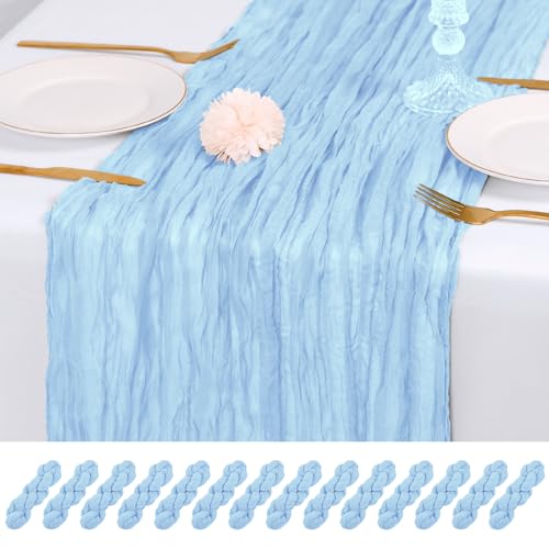 RealBox 14 Pack Baby Blue Cheesecloth Table Runner 17x108 Inch