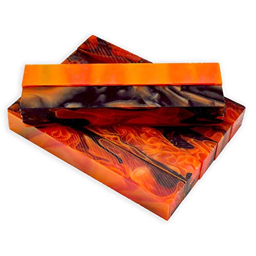 Legacy Woodturning, Acrylic Pen Blank, Blood Orange with Black and Orange Lines, 5