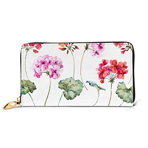 Preisvergleich Produktbild JHGFG Mode Handtasche Reißverschluss Brieftasche Blume Geranie Rosa Rot Telefon Kupplung Geldbörse Abendkupplung Blockieren Leder Brieftasche Multi Card Organizer