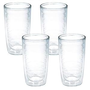 Tervis Made in USA Double Walled Clear & Colorful Tabletop Insulated Tumbler Cup Keeps Drinks Cold & Hot, 16oz – 4pk, Clear