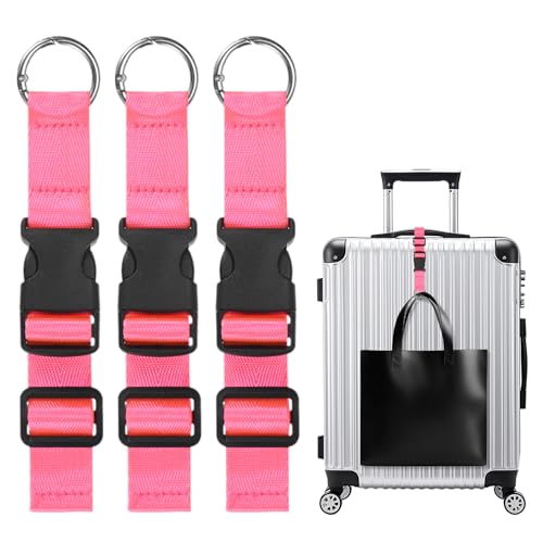 Image of M METERXITY 3-Pack Add A Bag Luggage Strap, Adjustable Suitcase Belt for Connecting Handbag /Backpack /Jacket, Luggage Connector [Bright Pink]