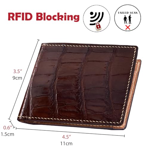 Image of HATA Brown Exotic Bifold Leather Wallet for Men, Slim Minimalist Wallet, Hand-Stitched RFID Blocking Leather Wallets, Handmade Gift for Birthday, Anniversary, Father's Day VINAM-89