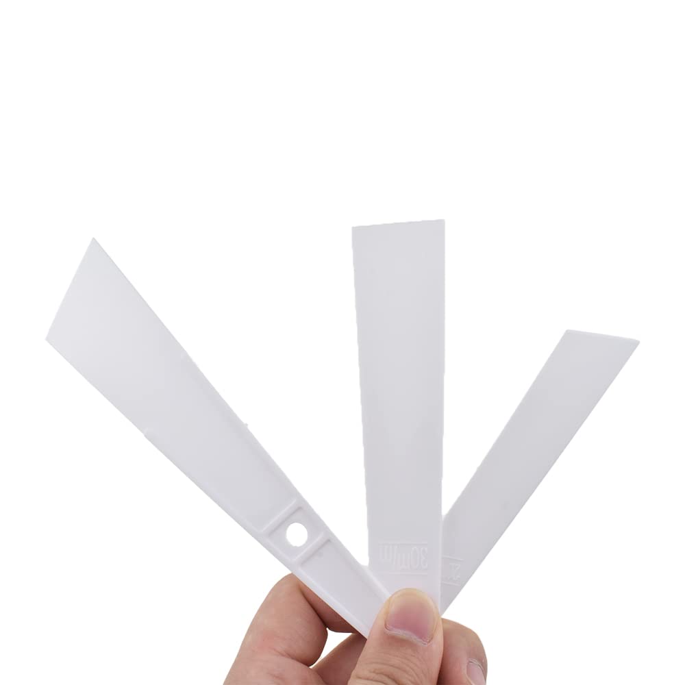 3Pcs White Plastic Glue Spreader Smear Plate Scraper Sticks Brushes Durable Flexible Easy to Clean Glue Applicator Spatula Kit Gap Filling Tool for Woodworking Leather Adhesive Projects,3Size
