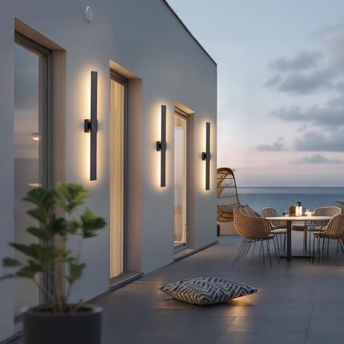 Image of 39.4 inch Long Outdoor Wall Lights Modern LED Exterior Lighting Fixtures Matte Black Outdoor Sconces Wall Lighting for House Front Door Porch Garage Patio